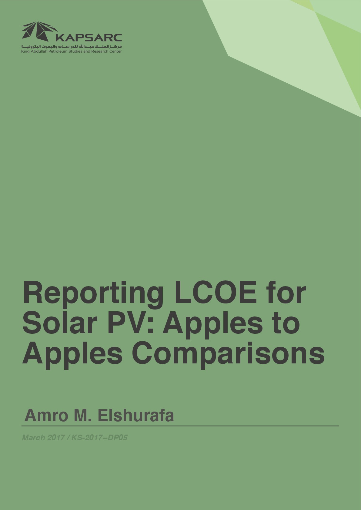 Reporting LCOE for Solar PV: Apples to Apples Comparisons (1)