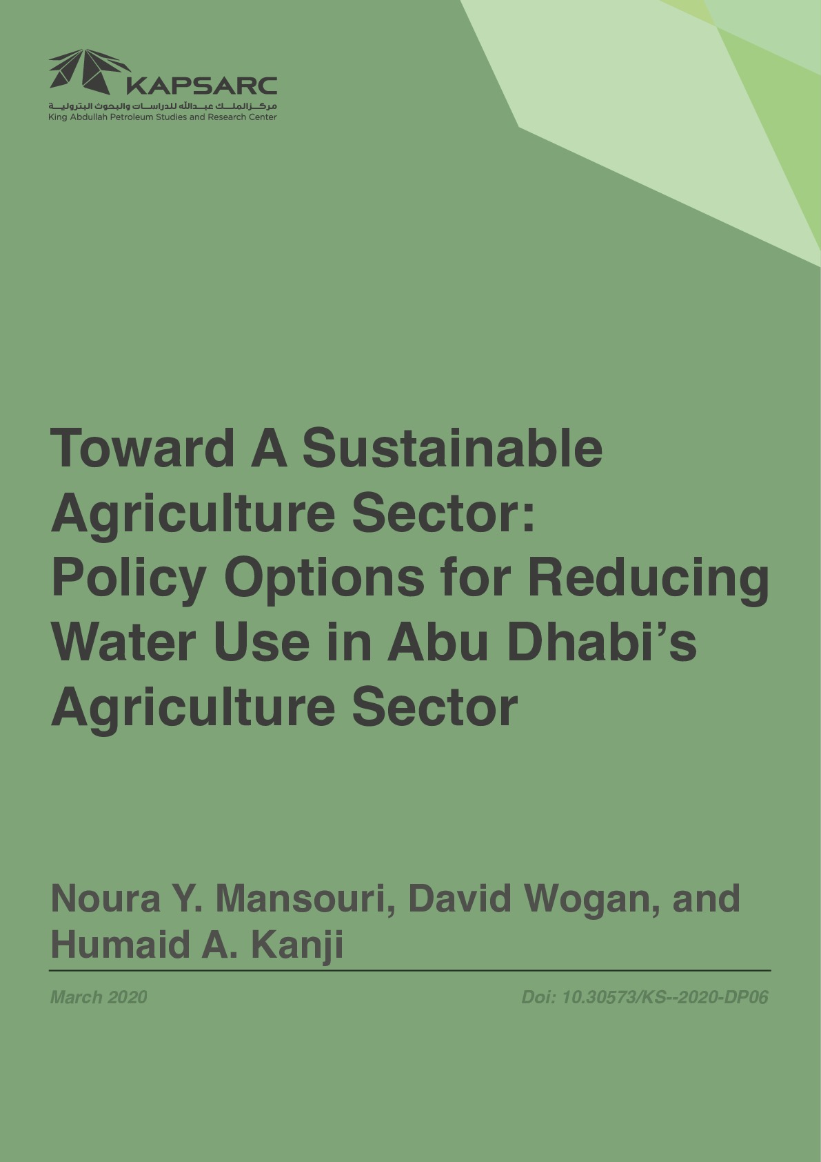 Toward A Sustainable Agriculture Sector: Policy Options for Reducing Water Use in Abu Dhabi’s Agriculture Sector (1)