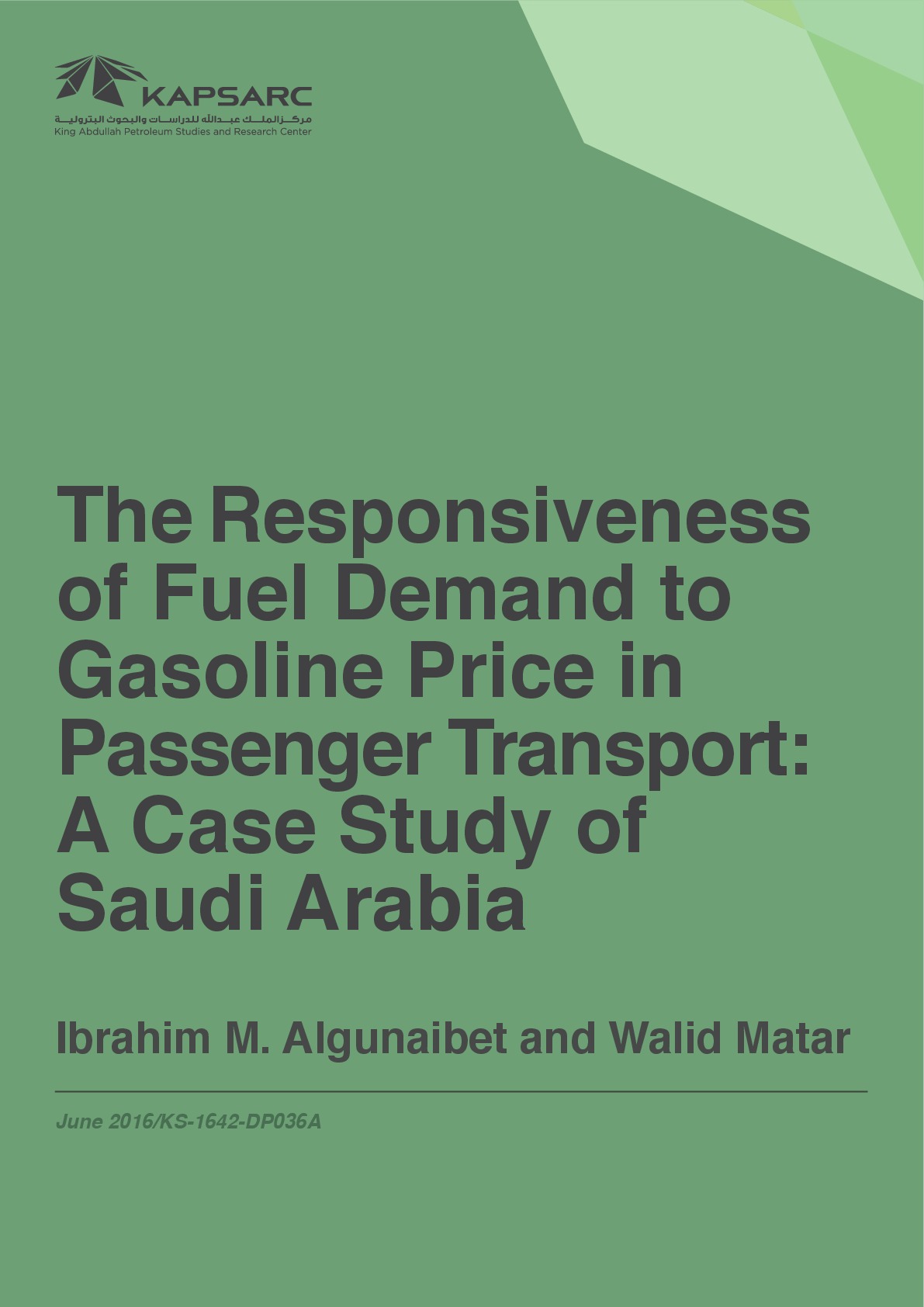 The Responsiveness of Fuel Demand to Gasoline Price in Passenger Transport (1)