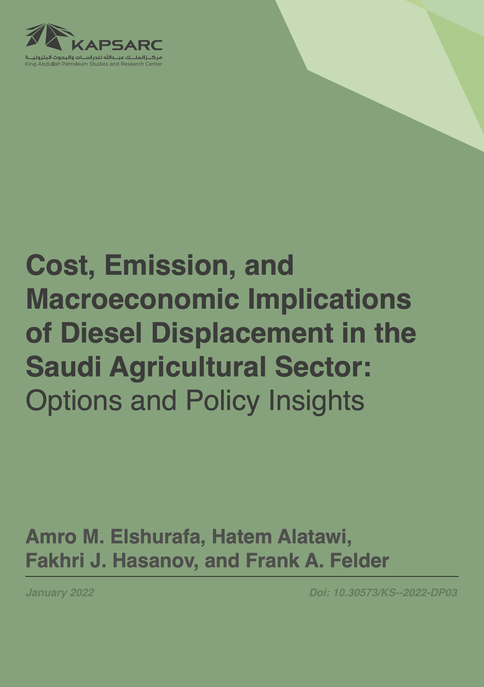 Cost, Emission, and Macroeconomic Implications of Diesel Displacement in the Saudi Agricultural Sector: Options and Policy Insights (2)