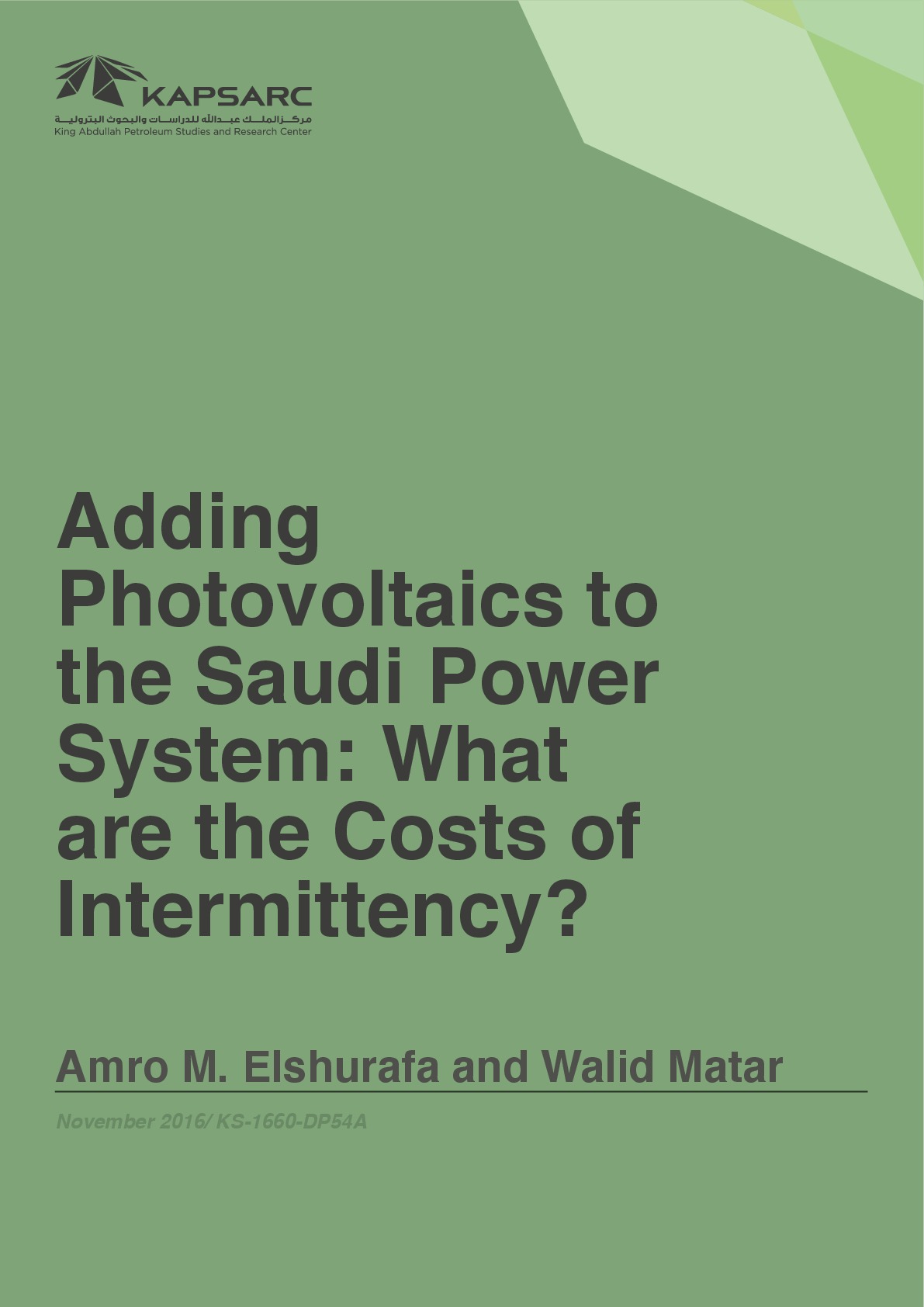 Adding Photovoltaics to the Saudi Power System: What are the Costs of Intermittency? (1)