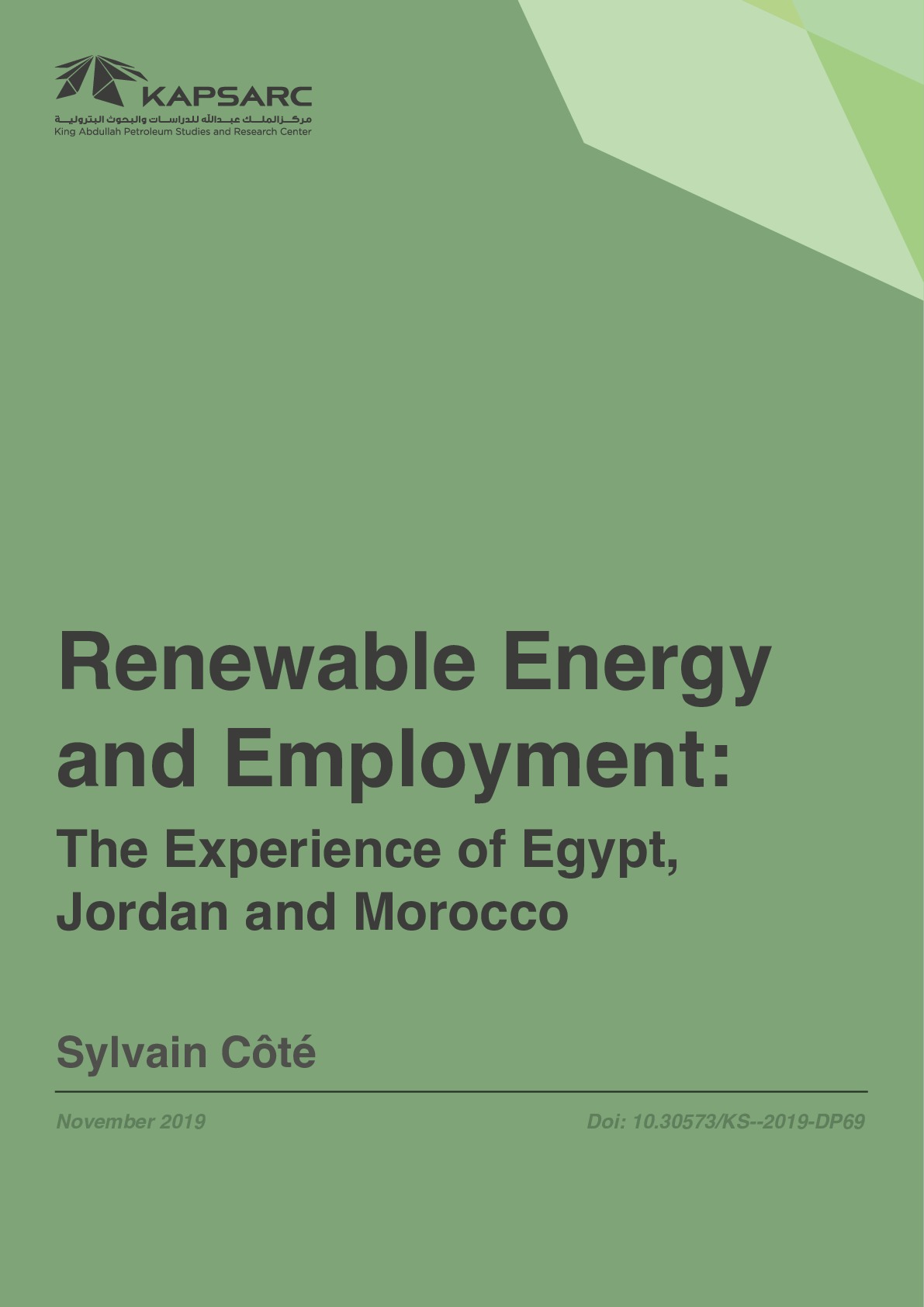 Renewable Energy and Employment: The Experience of Egypt, Jordan and Morocco (1)