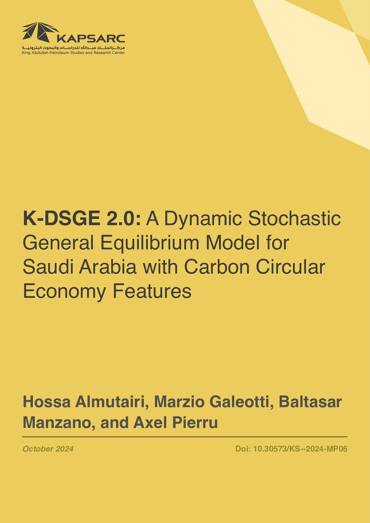 K-DSGE 2.0: A Dynamic Stochastic General Equilibrium Model for Saudi Arabia with Carbon Circular Economy Features (1)