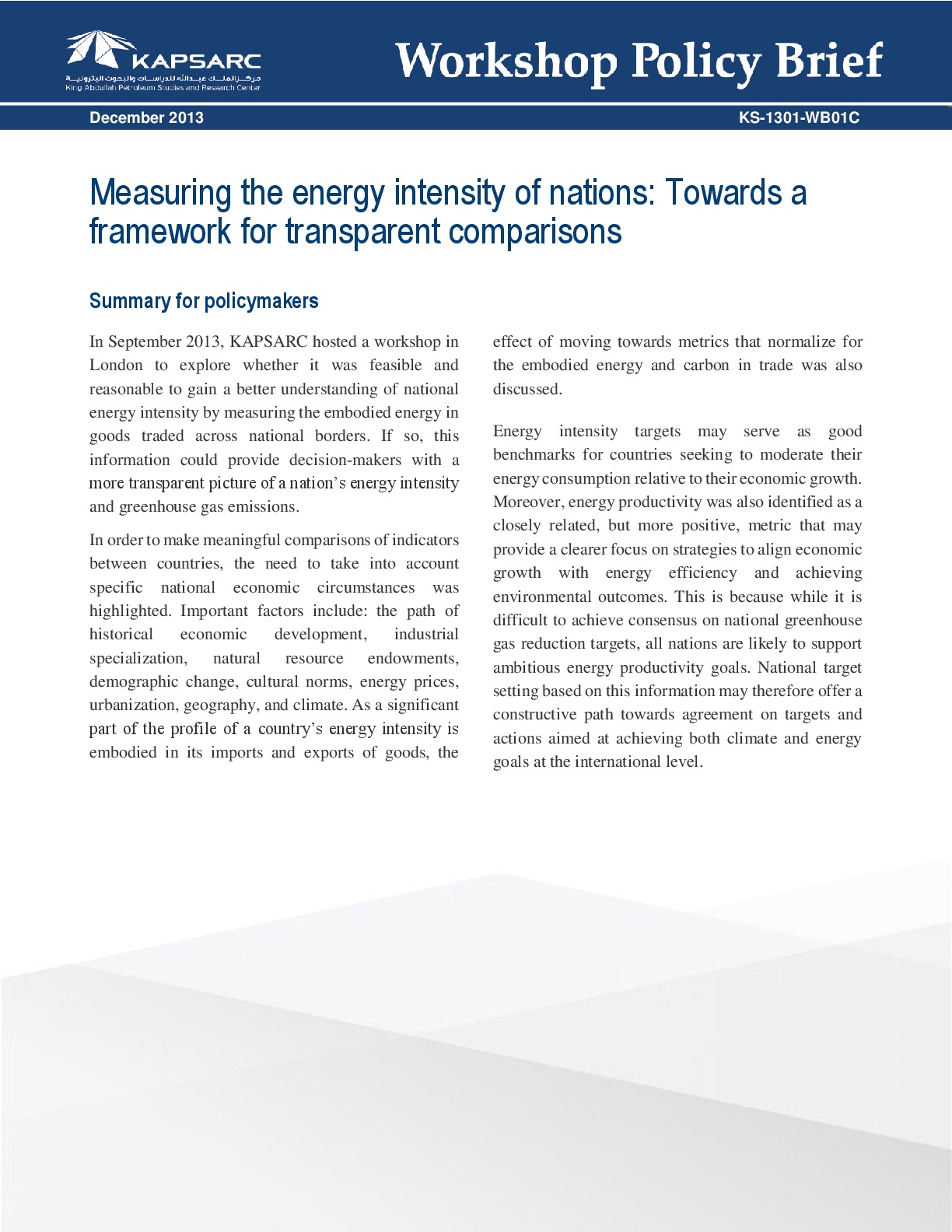 Measuring the energy intensity of nations: Towards a framework for transparent comparisons (1)