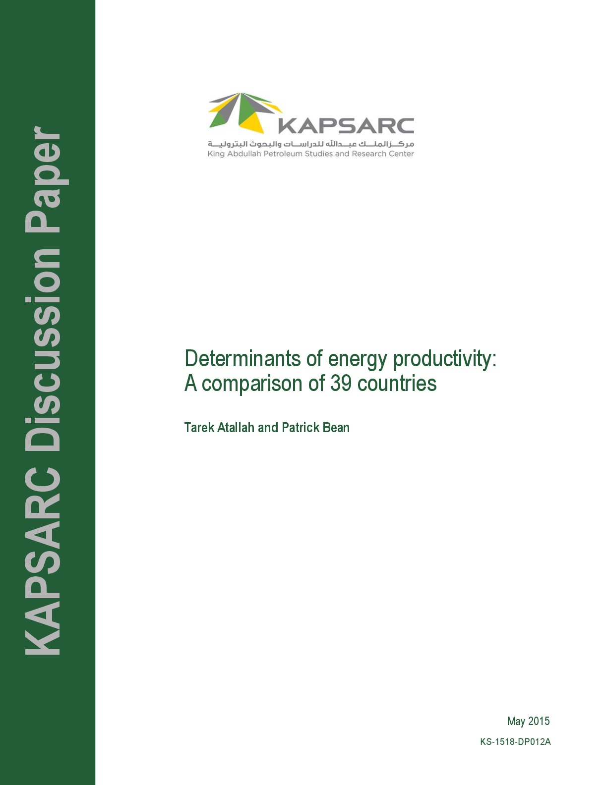 Determinants of energy productivity: A comparison of 39 countries (1)