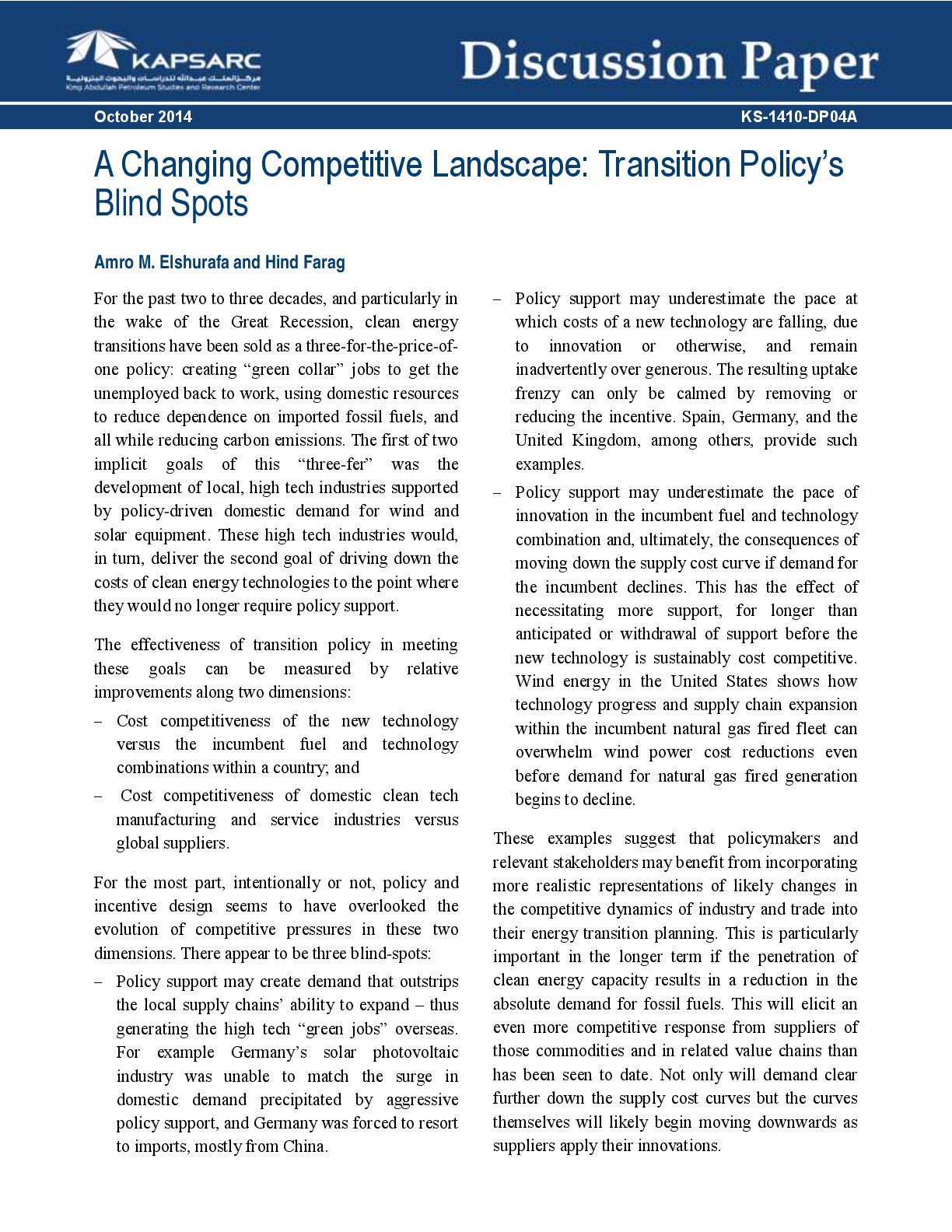 Changing Competitive Landscape: Transition Policy’s Blind Spots (1)