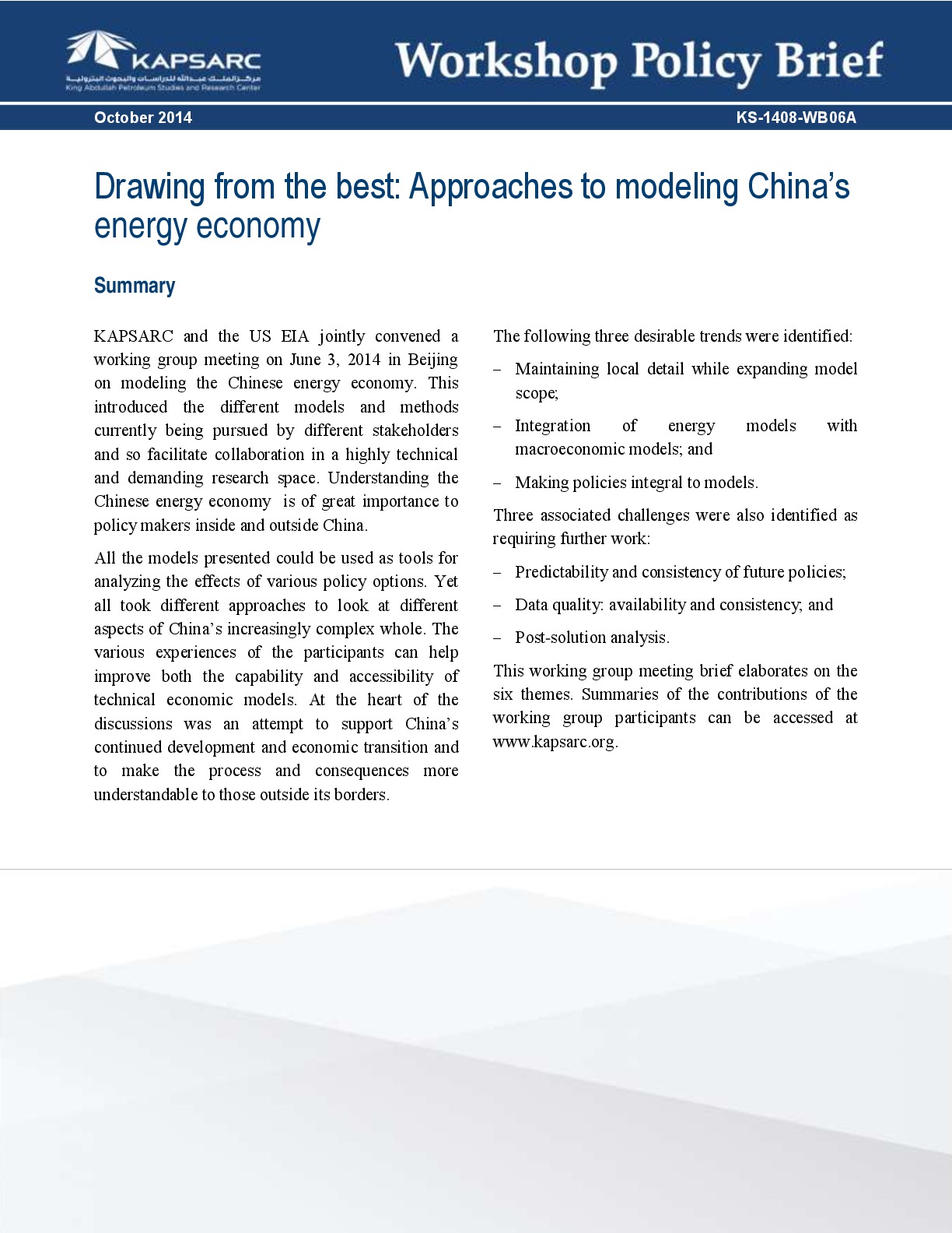 Drawing from the best: Approaches to modeling China’s energy economy (1)