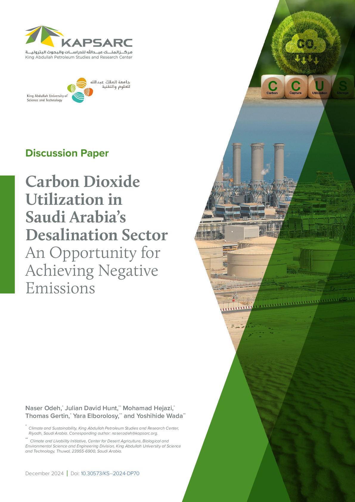 Carbon Dioxide Utilization in the Desalination Sector in Saudi Arabia: An Opportunity for Achieving Negative Emissions (1)