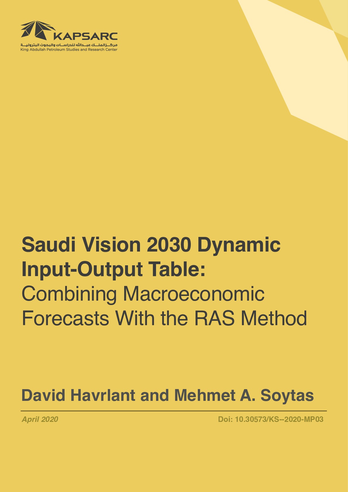 Saudi Vision 2030 Dynamic Input-Output Table: Combining Macroeconomic Forecasts With the RAS Method (1)